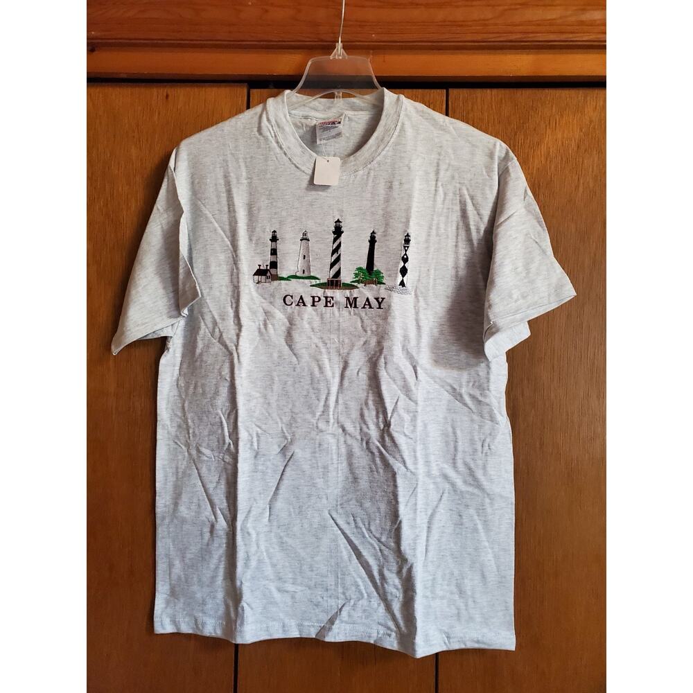 Cape May New Jersey NJ Large T-Shirt Embroided Light Houses Gray New w/Tags